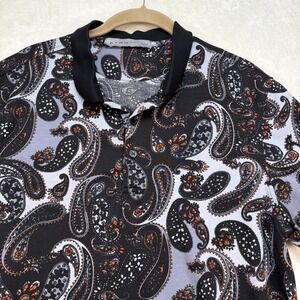 Etro Paisley Polo Shirt Italy Designer Luxury Black Gray Mens Size 2XL